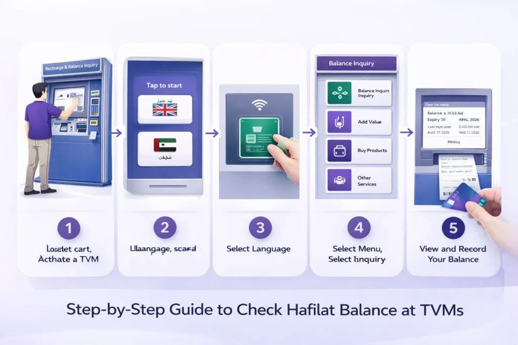 Check Hafilat Card Balance at Ticket Vending Machines